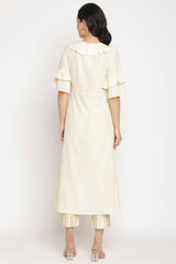 Women Off White Layered Kurti With Trousers