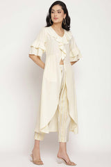 Buy Crepe Printed Kurta Set in Offwhite - Side