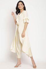 Women Off White Layered Kurta With Trousers