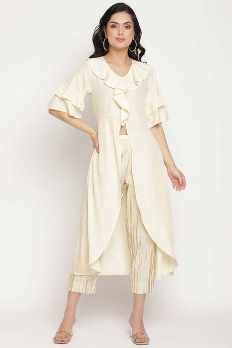 Buy Crepe Printed Kurta Set in Offwhite