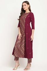 Buy Crepe Foil Print Kurta Set in Purple - Back