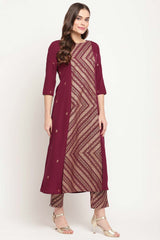 Buy Crepe Foil Print Kurta Set in Purple - Side