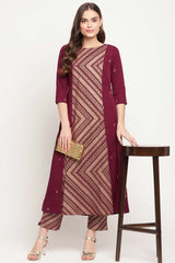 Buy Crepe Foil Print Kurta Set in Purple - Zoom in