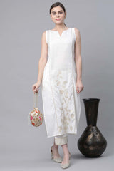 Off White Pure Cotton Printed Kurta With Trousers