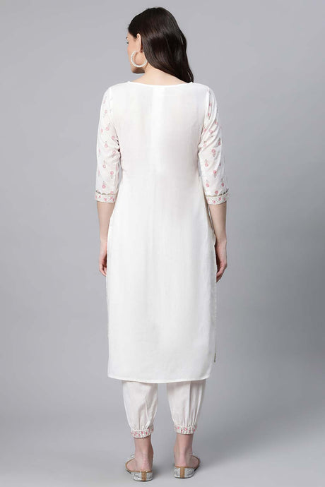 Offwhite Pure Cotton Printed Floral Kurta With Trousers