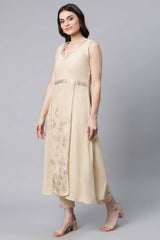 Beige Pure Cotton Printed Floral Kurta With Trousers