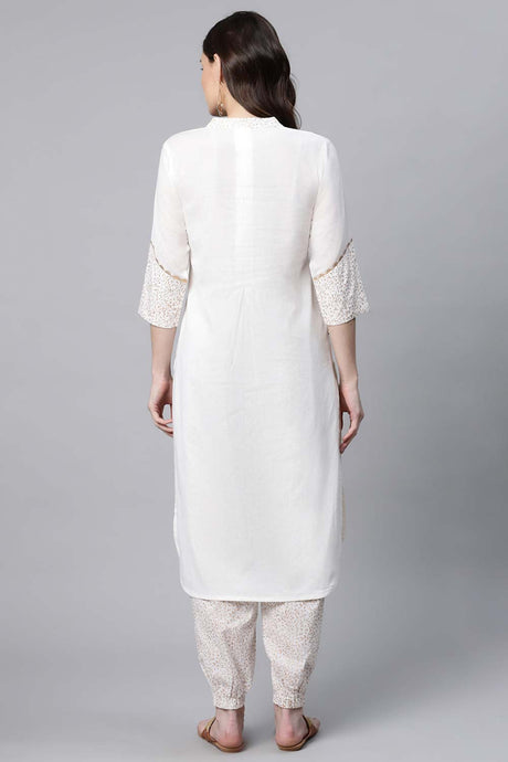 Offwhite Pure Cotton Printed Kurta With Trousers
