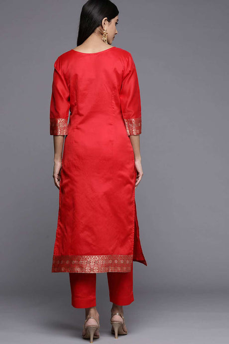 Buy Red Ethnic Motifs Jacquard Kurta With Trousers Online