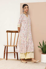 Buy Pink Poly Crepe Printed Kurta Palazzo Set Online