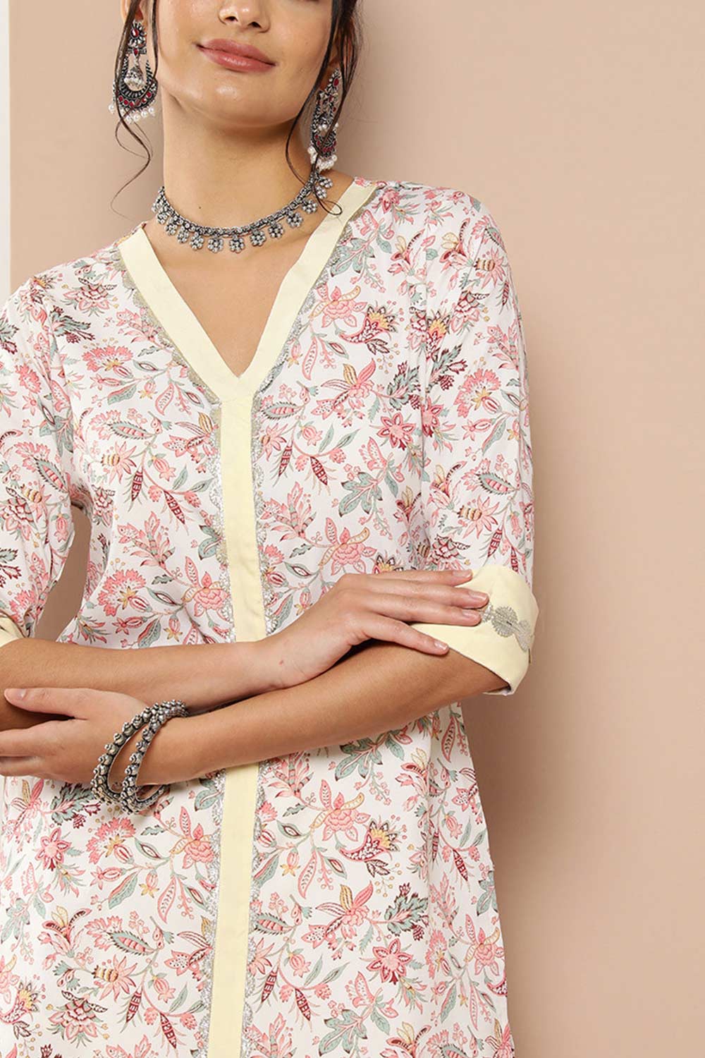 Buy Pink Poly Crepe Printed Kurta Palazzo Set Online