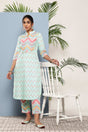 Buy Sky Blue Poly Crepe Printed Kurta Trousers Set Online