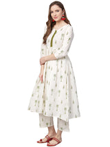 Shop Woman's Cotton Kurta Set in White At KarmaPlace