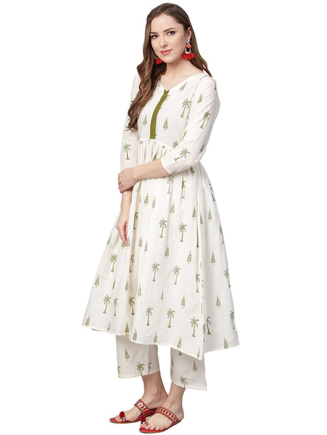 Shop Woman's Cotton Kurta Set in White At KarmaPlace