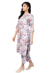 Rayon Digital Print Kurta With Palazzo In Red And Purple