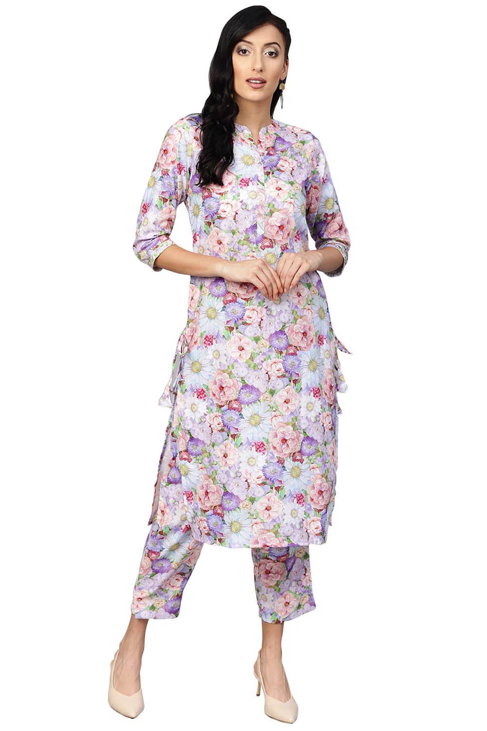 Ahalyaa Rayon Digital Print Kurta with Plazzo in Red and Purple