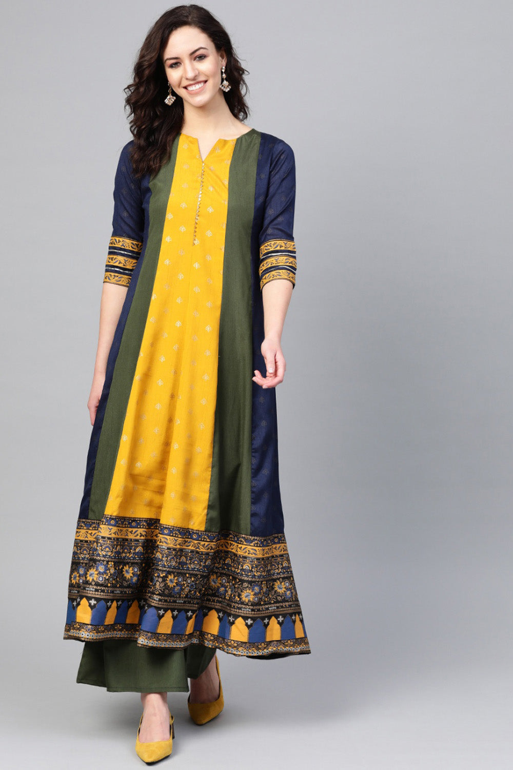 Buy Poly Art Silk Printed Kurta Set in Olive Green Online