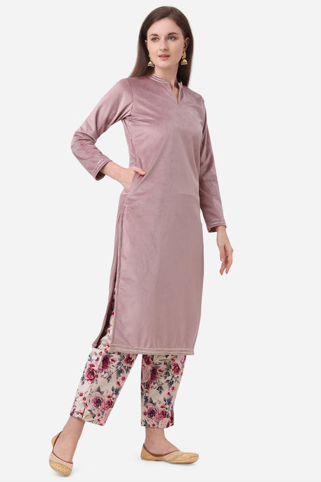 Solid Velvet Kurta Set Online