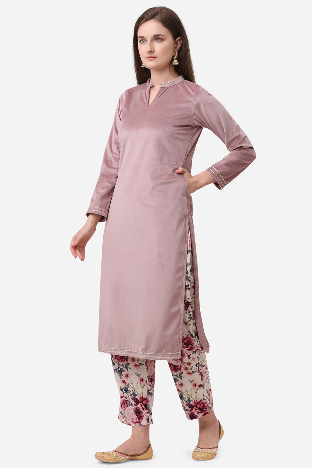 Pink Velvet Kurta Set of 2