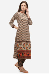 Printed Off White Kurta Set For Women