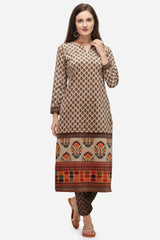 Buy Velvet Kurta Set in Off White