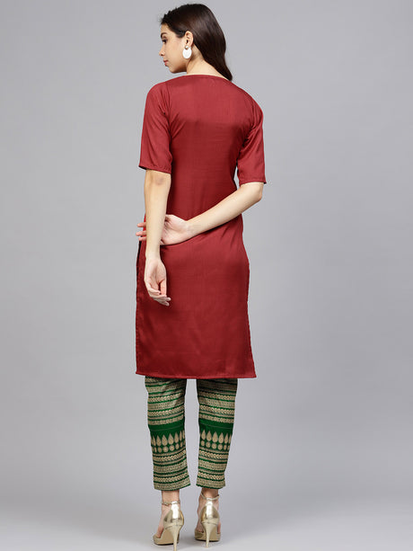 Shop Woman's Poly Art Silk Kurta Sets in Red At KarmaPlace