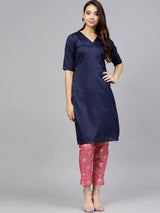 Poly Art Silk Kurta Sets In Navy Blue