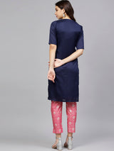 Poly Art Silk Kurta Sets In Navy Blue