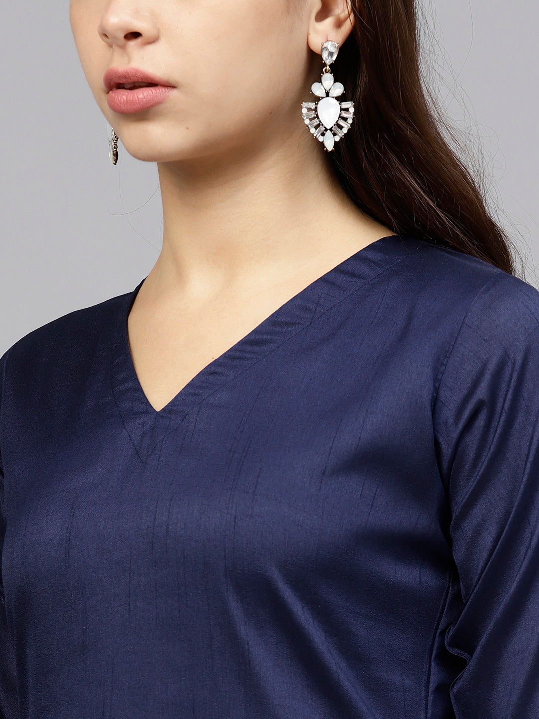 Poly Art Silk Kurta Sets In Navy Blue