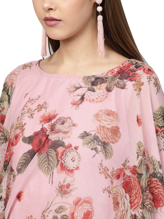 Shop Woman's Poly Art Silk and Chiffon Kurta in Pink At KarmaPlace 