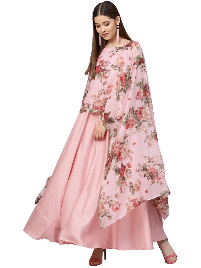 Buy Poly Art Silk and Chiffon Kurta in Pink Online