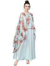 Poly Art Silk And Chiffon Kurta Top In Sky Blue