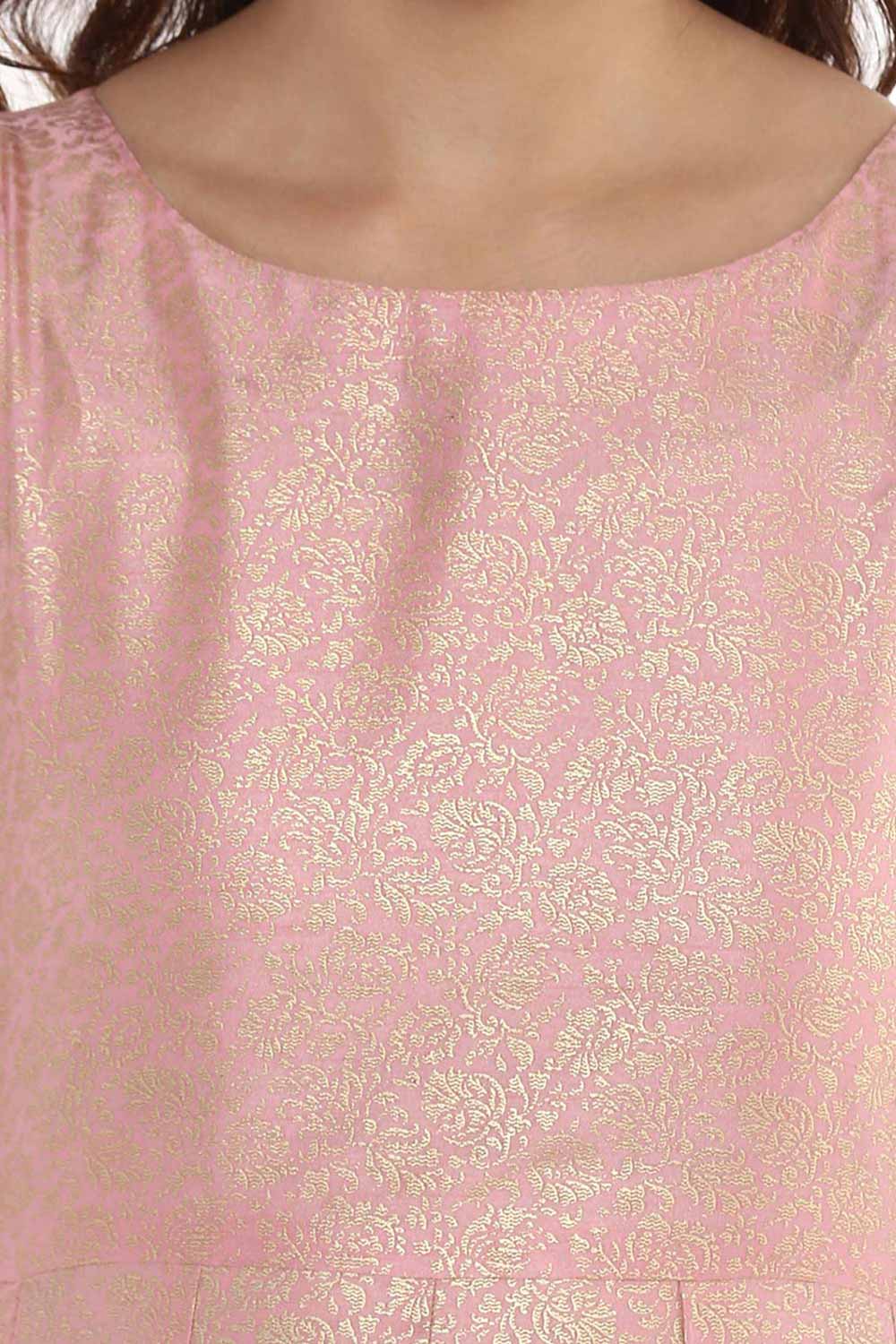 Pink Poly Silk Gold Foil Print Kurta