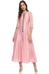 Buy Poly Art Silk Anarkali Kurta in Light Pink Online