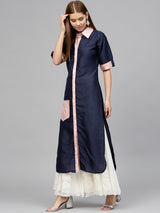 Poly Art Silk Kurta Top In Blue