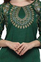 Women Green Poly Silk Gold Foil Print Kurta Top