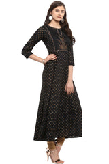 Black Poly Silk Gold Print Anarkali Kurta