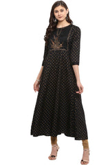 Black Poly Silk Gold Print Anarkali Kurta