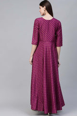 Purple Poly Silk Gold Print Kurta