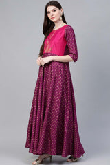 Purple Poly Silk Gold Print Kurta