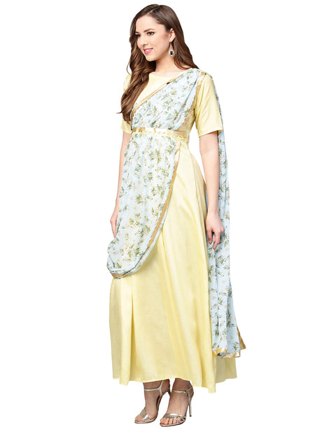 Poly Art Silk Printed Kurta Top In Lemon Yellow