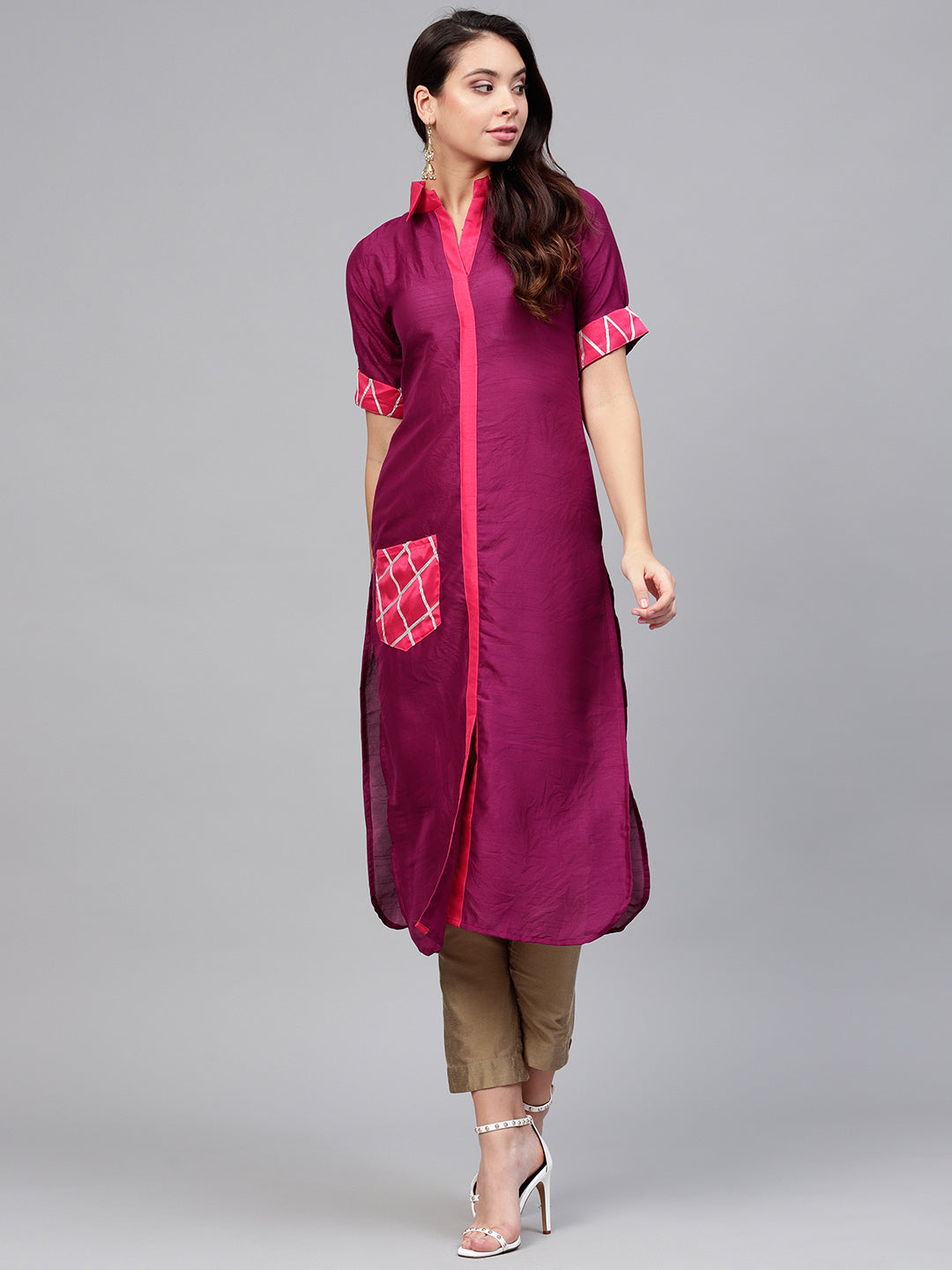 Poly Art Silk Kurta Top In Purple