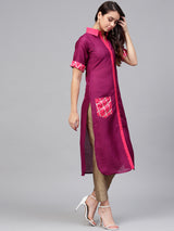 Poly Art Silk Kurta Top In Purple