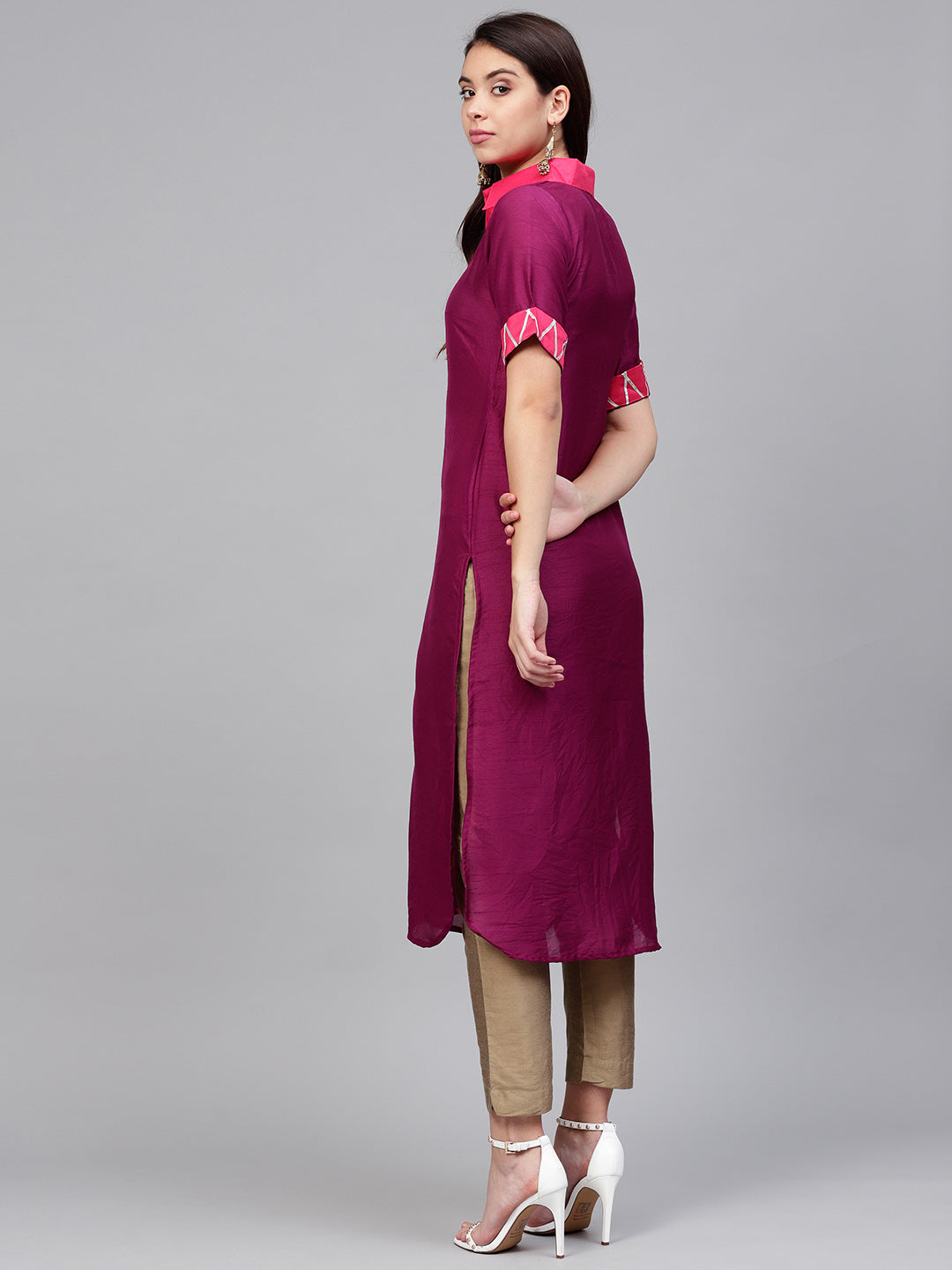 Poly Art Silk Kurta Top In Purple