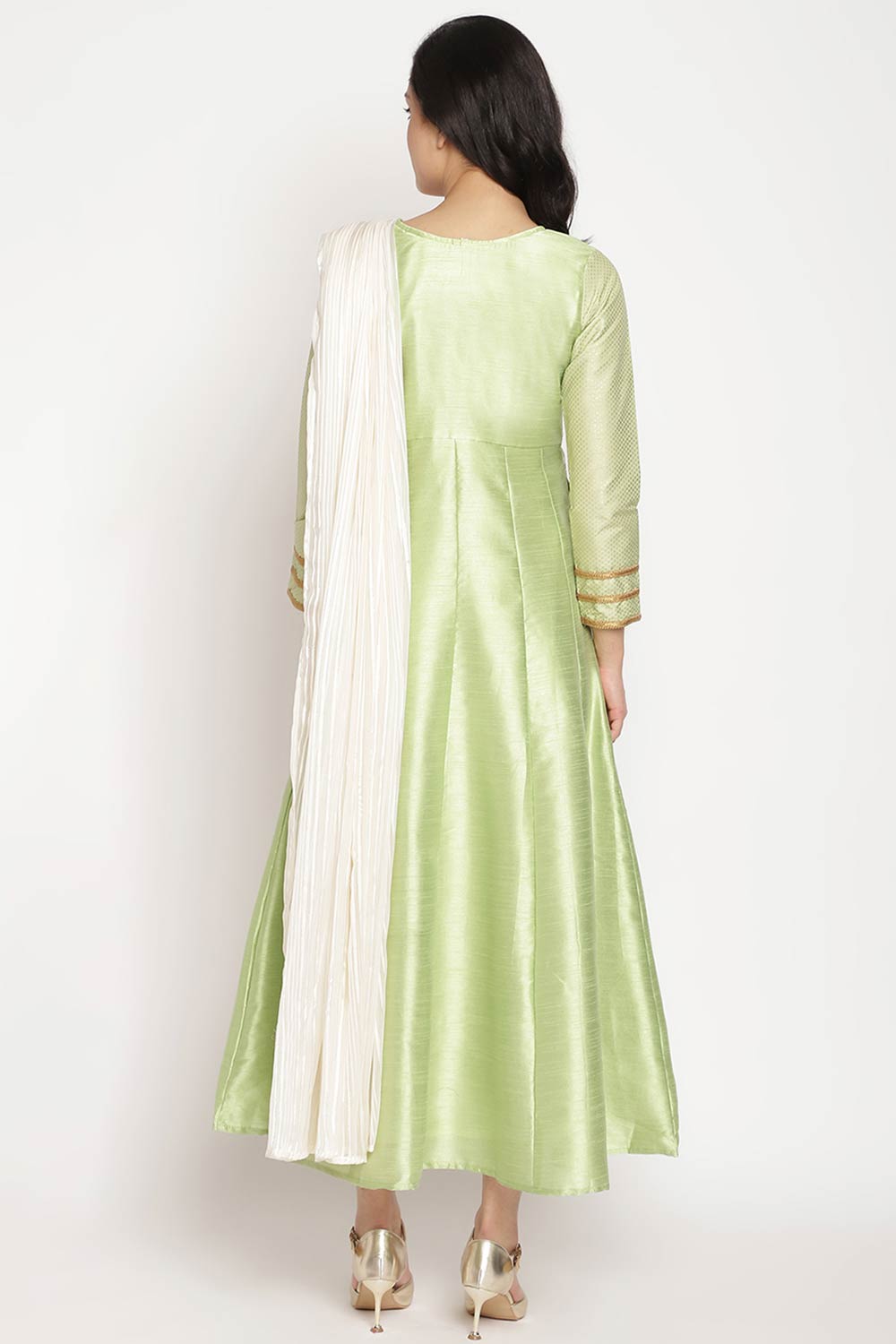 Women Green Poly Silk Kurta Top With Attached Dupatta