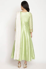 Women Green Poly Silk Kurti Top With Attached Dupatta