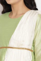 Women Green Poly Silk Kurta Top With Attached Dupatta