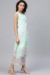 Buy Organza Foil Print Kurta Set in Sea Green - Back