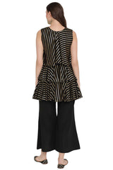 Black Georgette Gold Printed Top With Palazzo