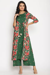 Women Green Rayon Printed Kurta Palazzo Set