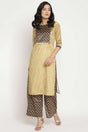 Buy Velvet Foil Print Kurta Set in Mustard